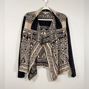 Lucky Cardigan Aztec Waterfall Black Beige Tribal Sweater South Western Women M